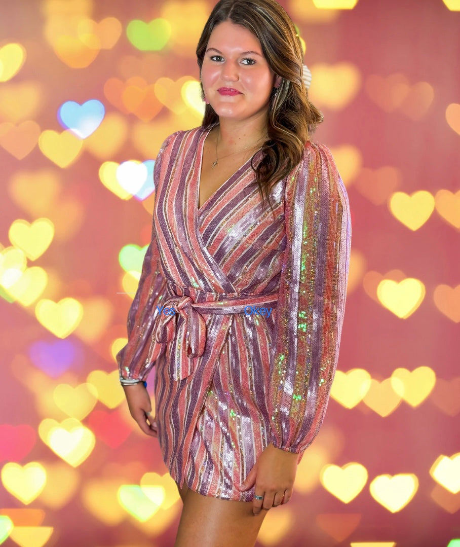 multicolor sequin wrap dress LONG MULTICOLOR SEQUIN DRESS