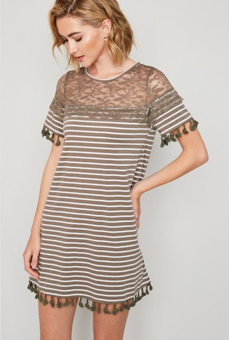Mocha/olive stripe dress