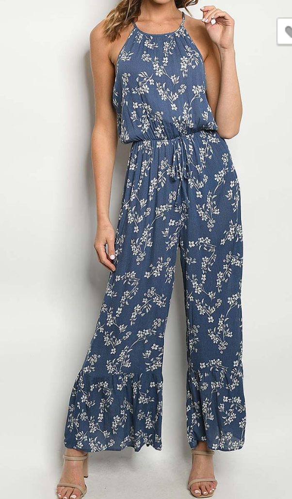 Navy Floral Jumpsuit