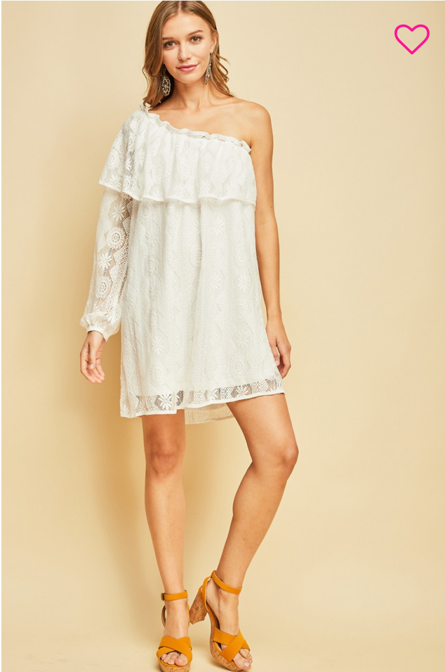 White Lace One Shoulder Dress